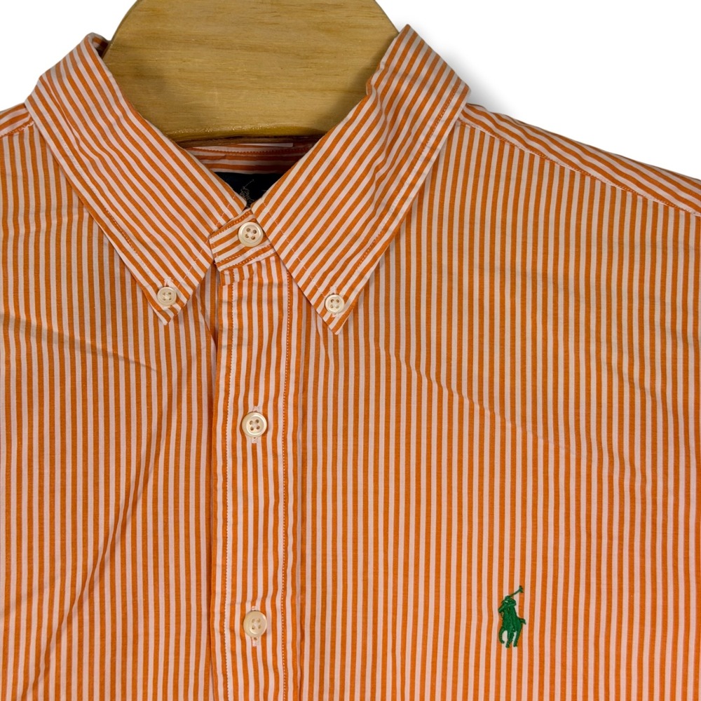 Vintage Ralph Lauren Button Down Men XL Orange PIn Stripe Classic Fit Poplin